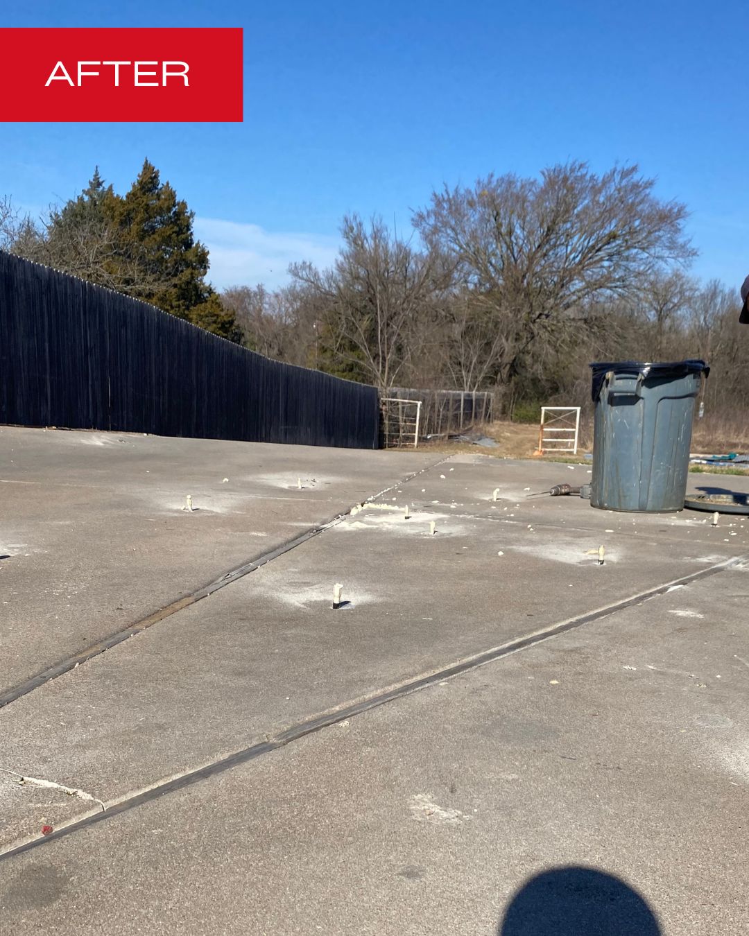 Polyurethane foam being injected into small ports to lift a sunken residential concrete slab in Mineral Wells, Texas.